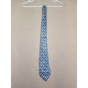 Gold City Silk Tie Blue Dolphins Woven Soft‎ Hand Made Wide Mens Modern EUC